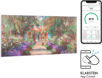 Produktbild von Klarstein Infrarotheizung mit Thermostat, 700W Elektroheizung, Smart Home Bild-Infrarotheizung zur Wandmontage, IR mit IoT/WiFi App-Control, Feuchtraum Flach-Heizkörper, CO2-Freie Wand Heizung
