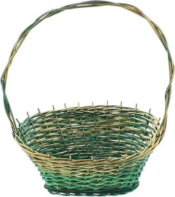 Produktbild von Präsentkorb grün / gold mittel, aus Weide, Geschenkkorb leer, Henkelkorb, Weidenkorb