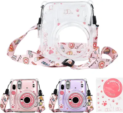 Obrázok produktu pre Puzdro pre Instax Mini 11 9 8 8+, priehľadné ochranné puzdro + ružová stuha