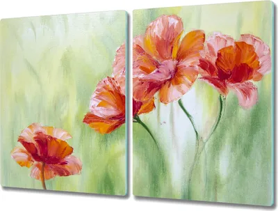 Produktbild von Coloray Herdabdeckplatte 2x40x52 cm Schneidebrett Kochplattenabdeckung Küchenbrett Hackbrett - Blumen Pflanzen Mohn