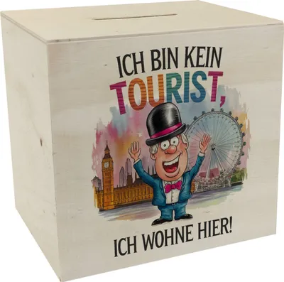 Produktbild von Kein Tourist, wohne hier Spardose aus Holz London