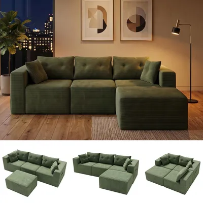Produktbild von Cord Modulsofa mit Tiefsitz, frei kombinierbares Ecksofa mit Kissen