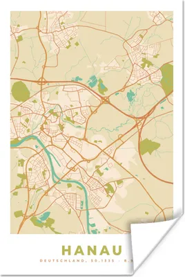 Produktbild von MuchoWow® Poster Karte - Hanau - Karte - Vintage - Stadtplan 120x180 cm - Kunstposter