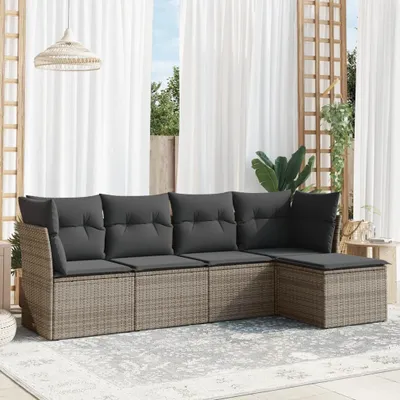 Produktbild von CLORIS 5-tlg. Garten-Sofagarnitur - mit Kissen - Grau Poly Rattan - Gartenmöbelgarnituren LL0000257453