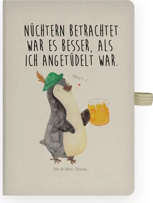 Produktbild von Mr. & Mrs. Panda Tagebuch Pinguin Bier - Transparent - Geschenk, Kladde, notizbuch a4, Schreibbuch DIN, Journal, , Beschwippst, Angetüdelt