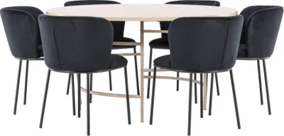 Zdjęcie produktu dla Copenhagen zestaw do jadalni stół Ø140cm i 6 krzeseł whitewash, czarne.