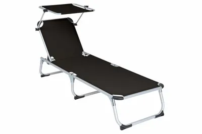 Obrázok produktu pre Záhradné skladacie ležadlo so strieškou - čierne