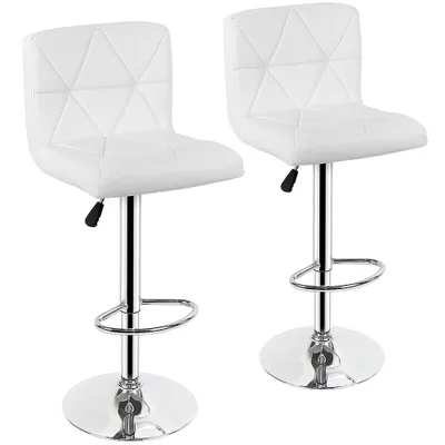 Image de Lot de 2 tabourets de bar avec dossier en similicuir, pivotants à 360°, réglables en hauteur, tabourets de bar, tabourets de bistrot, blancs