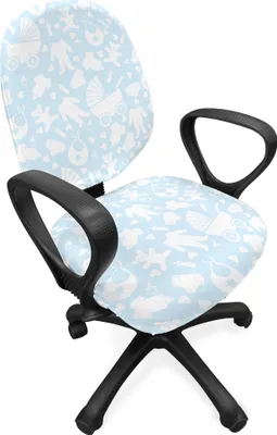 Produktbild von ABAKUHAUS Baby Bürostuhl Schonbezug, Herz-Teddybären Kleidung, dekorative Schutzhülle aus Stretchgewebe, Blassblau Weiß