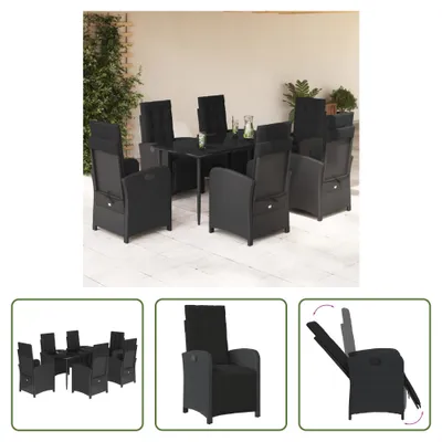 Produktbild von The Living Store 7-tlg. Garten-Essgruppe mit Kissen Schwarz Poly Rattan