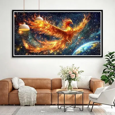 Imagen del producto de Pintura con diamantes para adultos, diseño de fénix, 140x70 cm, arte con diamantes 5D, motivo animal, modelo Q0-192