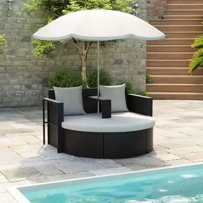 Produktbild von Möbel Gartenbett mit Sonnenschirm Braun Poly Rattan - Gartenliegen 40735