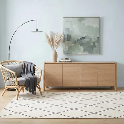 Zdjęcie produktu dla Dywan RHOMB, nadający się do prania, 160 x 230 cm, kremowo-biały, wzór w romby, miękki krótki włos, nowoczesny, w stylu skandynawskim, z mikrofibry, z gumowaną spodnią warstwą, odporny na zabrudzenia i wodę, łatwy w pielęgnacji
