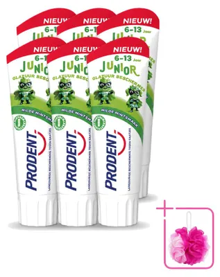 Zdjęcie produktu dla 6 sztuk pasty do zębów dla dzieci Prodent, wzmacniającej szkliwo, dla dzieci w wieku 6+, pojemność 75 ml, zestaw ekonomiczny