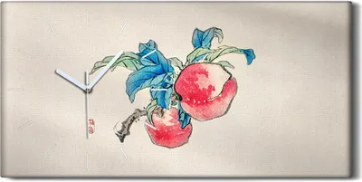 Produktbild von Wanduhr Bürouhr Leinwand Bild 60x30 Malerei Asiatischer Früchte Blätter Kunst - weiße Hände