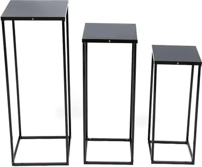 Produktbild von 3 Stück Blumenhocker Set Metall Modern Schwarz Quadrat Hochzeit Blumenständer Blumensäule Pflanzenständer Pflanzenhocker Vasenständer Blumentopf Regal Halter
