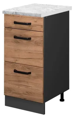 Produktbild von Küchenunterschrank R-Line, Goldkraft Eiche, 40 cm Arbeitsplatte Marmor, zur flexiblen Kombination in modularen Küchensystemen