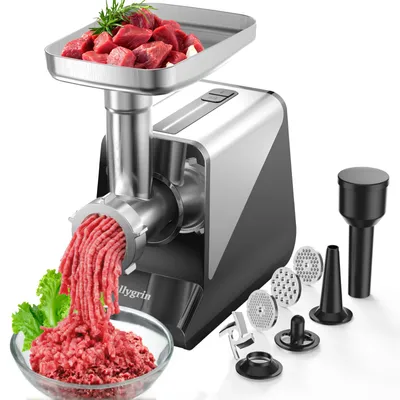 Produktbild von Ollygrin Elektrischer Fleischwolf 3200W Max, 3-in-1 Fleischwolf Edelstahl mit 3 Lochscheiben & 2 Klingen, Wurstfüller & Kebbe-Maker für die Küche