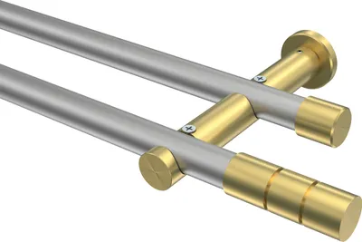 Produktbild von Interdeco Gardinenstange / Vorhangstange Silbergrau / Messing-Optik, Typ Platon Elanto (Rillenzylinder) ohne Ringe, 20 mm Ø 2-läufig, 220 cm