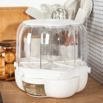 Produktbild von Livingandhome Drehbarer Getreidebehälter mit 6 Fächern – 360° drehbar, transparent, 27 x 27 x 26 cm