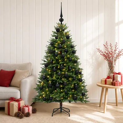 Zdjęcie produktu dla Sztuczne drzewko świąteczne z ozdobami, wysokość 150 cm, 150 diod LED