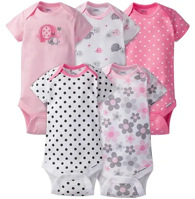 Produktbild von Gerber Mädchen 5er-Pack Kurzarm Bodys, Elefanten/Blumen, Neugeborenes
