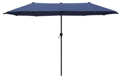 Image de Grand parasol rectangulaire 200 x 380 cm pour le jardin et la terrasse, avec manivelle, protection UV, résistant au vent, bleu marine