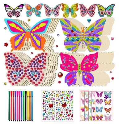 Produktbild von Holz Bemalen Set Kinder Schmetterling - 24 Teile Bastelset - DIY Holzfiguren