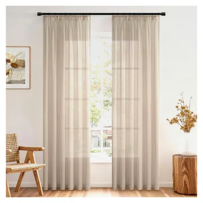 Produktbild von Beige Gardinen für das Wohnzimmer mit Kräuselband für Schienensystem, halbtransparent, Voile, 140x240cm, 2 Stück