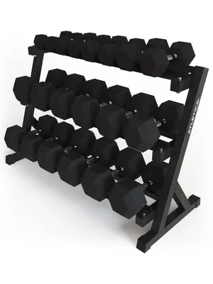 Produktbild von ATLETICA HellHound | Hantelablage | Kurzhantelablage | 3 Ebenen | Stabile Konstruktion für bis zu 22 Hanteln | Bis 650 kg belastbar