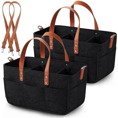 Productafbeelding van Twee vilt tas/winkelmand met vakken en schouderband, 16 liter, 38x23x18 cm, zwart