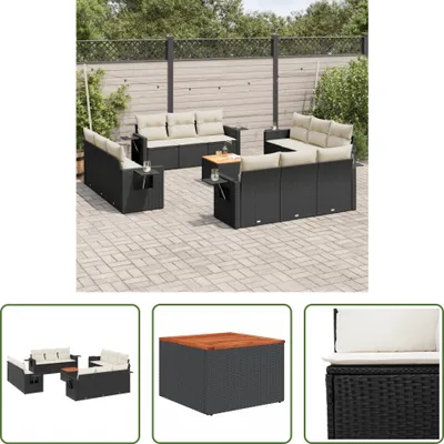 Produktbild von The Living Store 13-tlg. Garten-Sofagarnitur mit Kissen Schwarz Poly Rattan