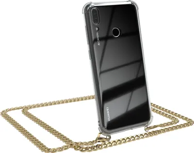 Produktbild von EAZY CASE Metall Handykette für Huawei Y7 2019 / Y7 Prime 2019, Handyhülle mit Umhängeband, Silikonhülle, Metallkette für Smartphone in Gold