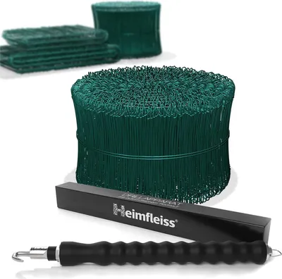 Produktbild von Heimfleiss® Drillapparat + Ösendraht Betonbindedraht 1,4 x 120 mm (1000 Stk.) - PVC ummantelter Rödeldraht Set in grün - Bindedraht für Draht Driller
