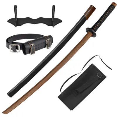 Produktbild von Trainingsschwert Bokken Braun mit Saya, Gürtel, Ständer und Tragetasche | Japanisches Trainings- und Sammlerzubehör aus Hartkunststoff GXSW-07