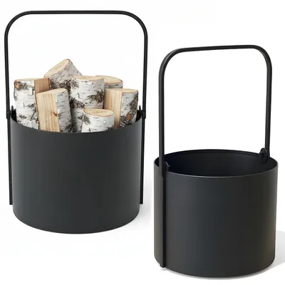 Obrázek produktu pro Kapaga - SET 2x koš na dřevo, kovový koš na palivové dřevo ⌀ 35 cm + ⌀ 40 cm, vnitřní úložný prostor na dřevo, svařovaný - připravený k okamžitému použití, práškově lakovaný, koš na palivové dřevo, nosič dřeva, nosič palivového dřeva - černý