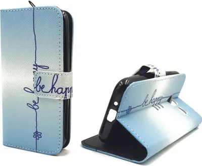 Produktbild von Handyhülle Tasche für Handy Samsung Galaxy J1 Mini Schriftzug Be Happy Blau