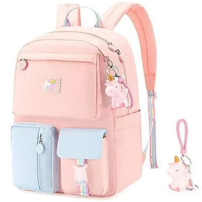 Produktbild von Schulrucksack Mädchen Einhorn mit Schlüsselanhänger 39x29x16cm wasserdicht Polyester