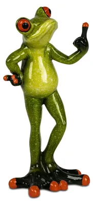 Froschfigur 16 cm Kunststein-Skulptur mit Finger-Geste Deko