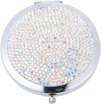 Produktbild von Doppelseitiger Klappspiegel mit Deckel, runder, kompakter Kosmetikspiegel für Make-up, weiß und farbig