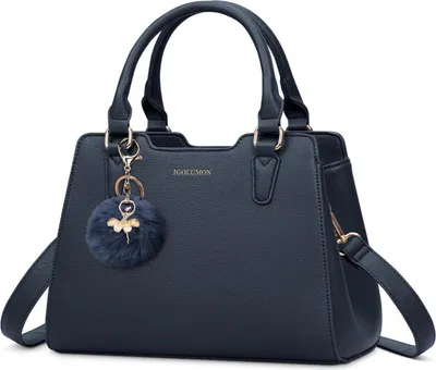 Produktbild von IGOLUMON Handtasche Damen Mittelgroß Kunstleder Dunkelblau Elegante Tote Bag
