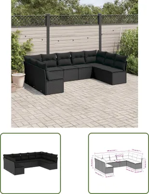 Produktbild von The Living Store 9-tlg. Garten-Sofagarnitur mit Kissen Schwarz Poly Rattan