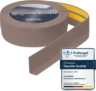 Immagine prodotto di HOLZBRINK Battiscopa adesivo in PVC 50x20mm, 20 m | Bordino per top cucina, zoccolino battiscopa per mobili | Profilo angolare PVC | Colore: cappuccino