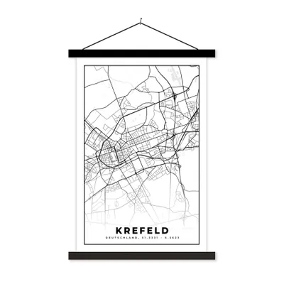 Produktbild von MuchoWow® Textilposter Karte - Krefeld - Stadtplan 60x90 cm mit schwarzem Rahmen - Poster Wohnzimmer