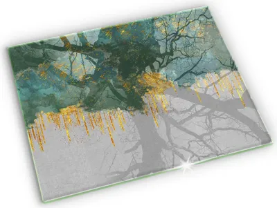 Produktbild von Grabkerze Untersetzer Glastafel Gummifüße Motiv - 52x40 cm - Abstraktion mit Gold