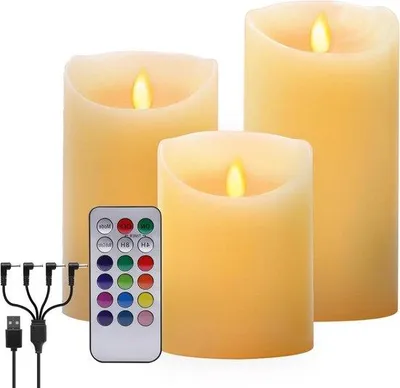 Productafbeelding van Oplaadbare Led Kaarsen - Vlamloze Verlichting - Sfeervolle Decoratie - Met Afstandsbediening - 3 Stuks - Multicolor