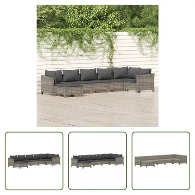 Produktbild von The Living Store 7-tlg. Garten-Lounge-Set mit Kissen Grau Poly Rattan