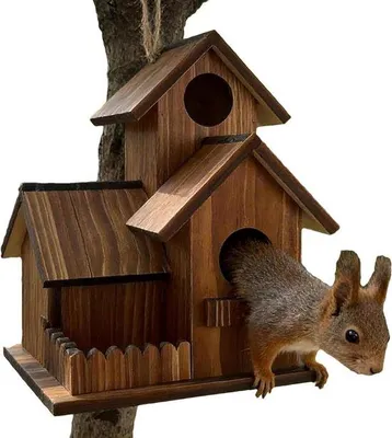 Produktbild von Eichhörnchen Futterhaus - Futterstation Garten - Tiere beobachten - Eingebaute Sonnenklappe - 218 cm - Holzfarbe