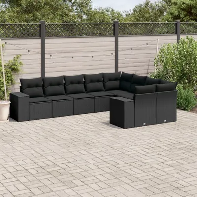 Produktbild von 9-tlg. Garten-Sofagarnitur mit Kissen Schwarz Poly Rattan 3255372