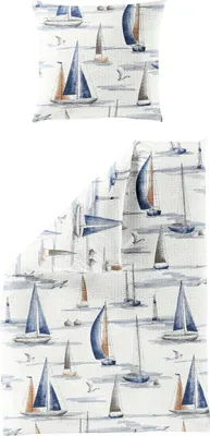 Produktbild von Bettwäsche Bierbaum Seersucker 4102-20 Segelboot Maritim blau 135x200